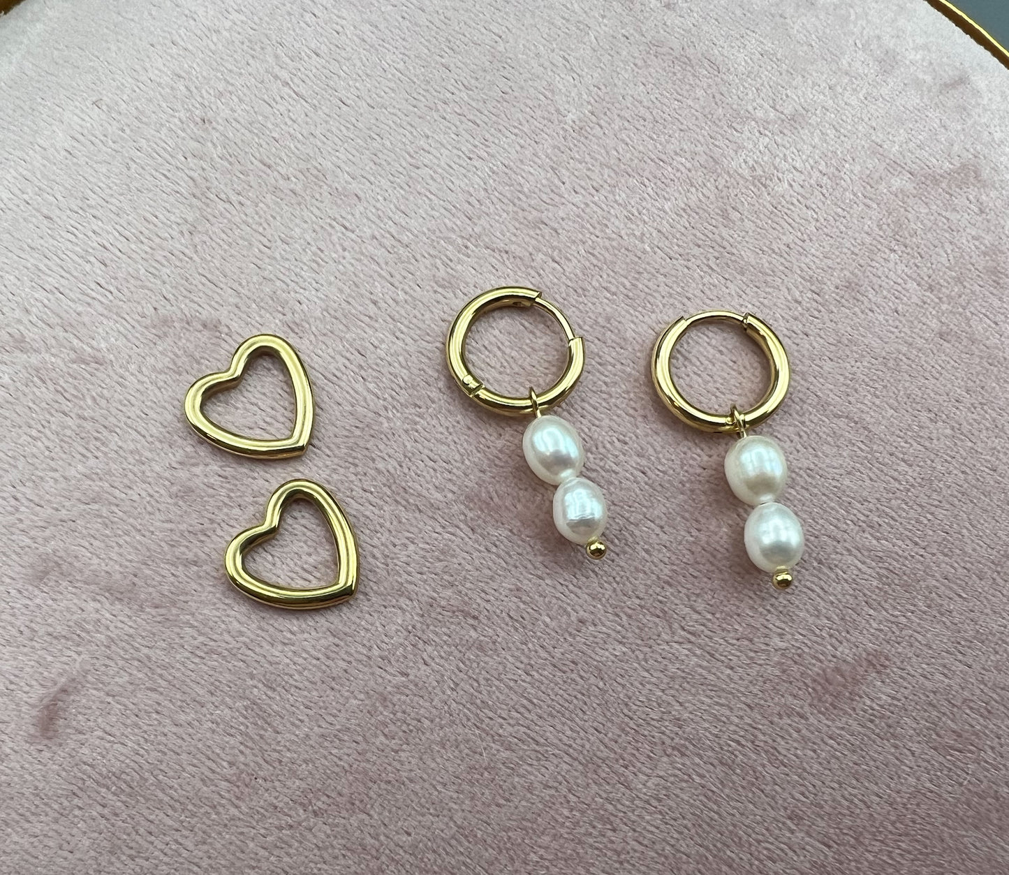 Creolen Perlen, Herz, Gold Ohrringe
