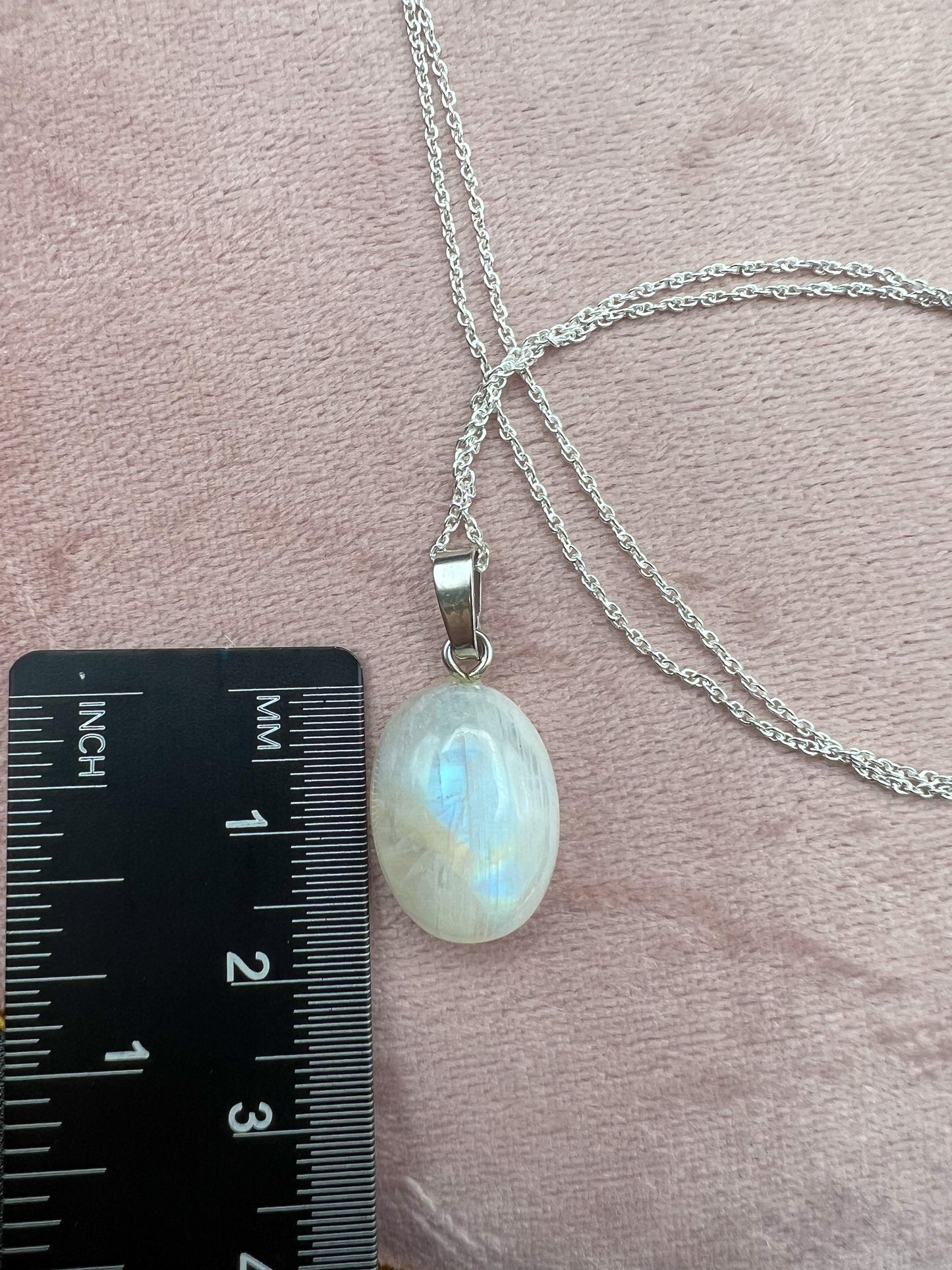 Weiße Labradorit Kette 925 Silber Anhänger Mondstein