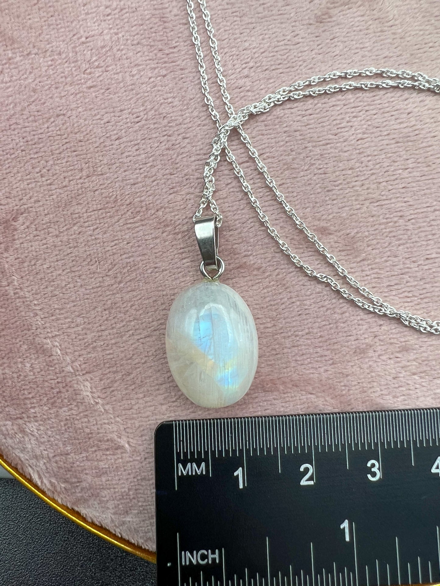 Weiße Labradorit Kette 925 Silber Anhänger Mondstein