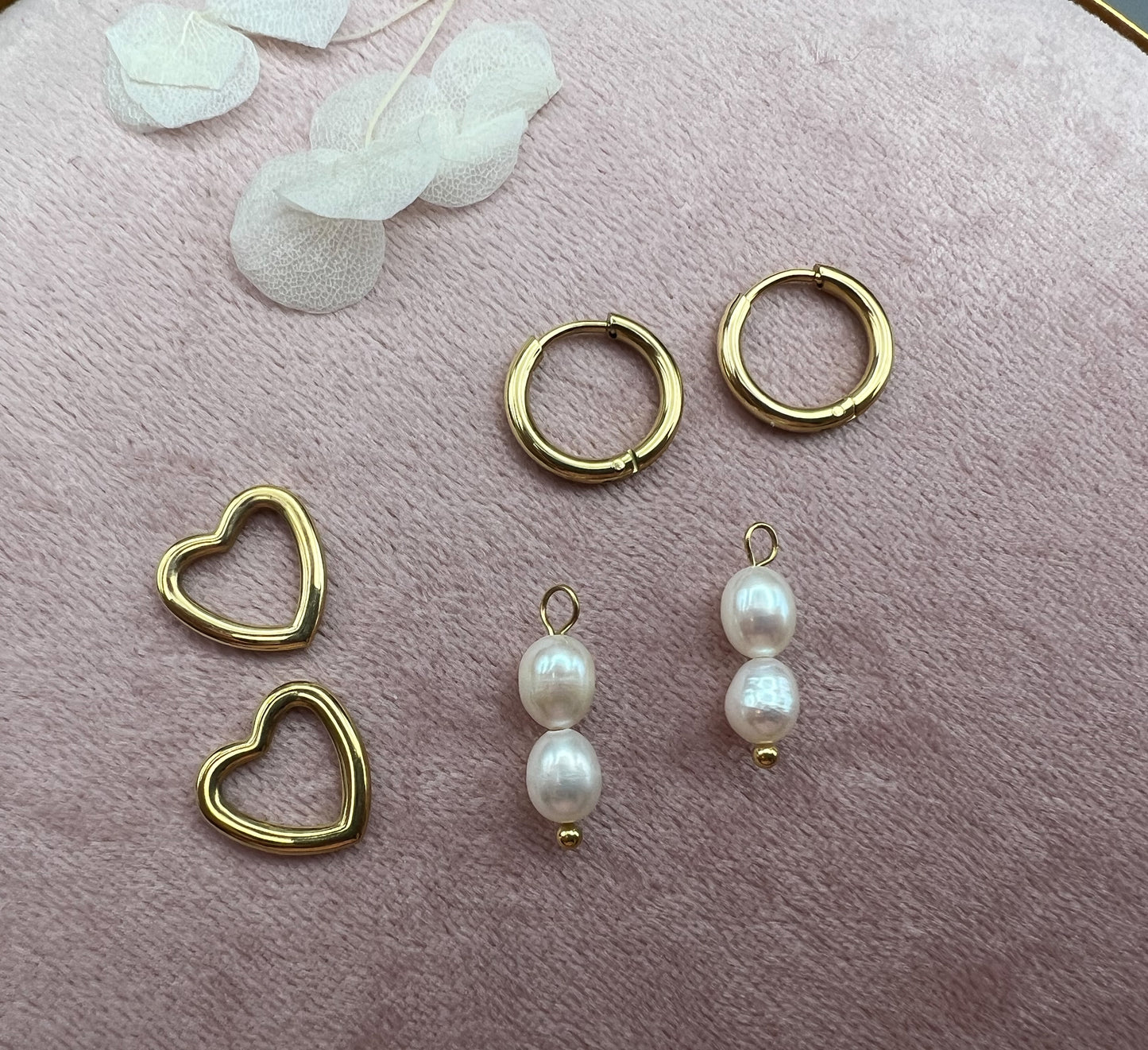Creolen Perlen, Herz, Gold Ohrringe