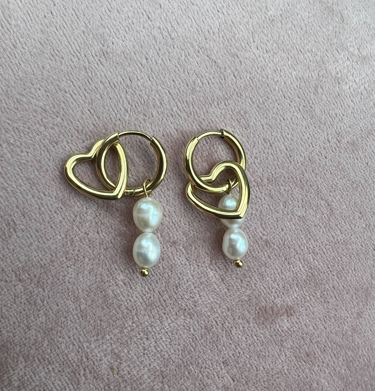 Creolen Perlen, Herz, Gold Ohrringe