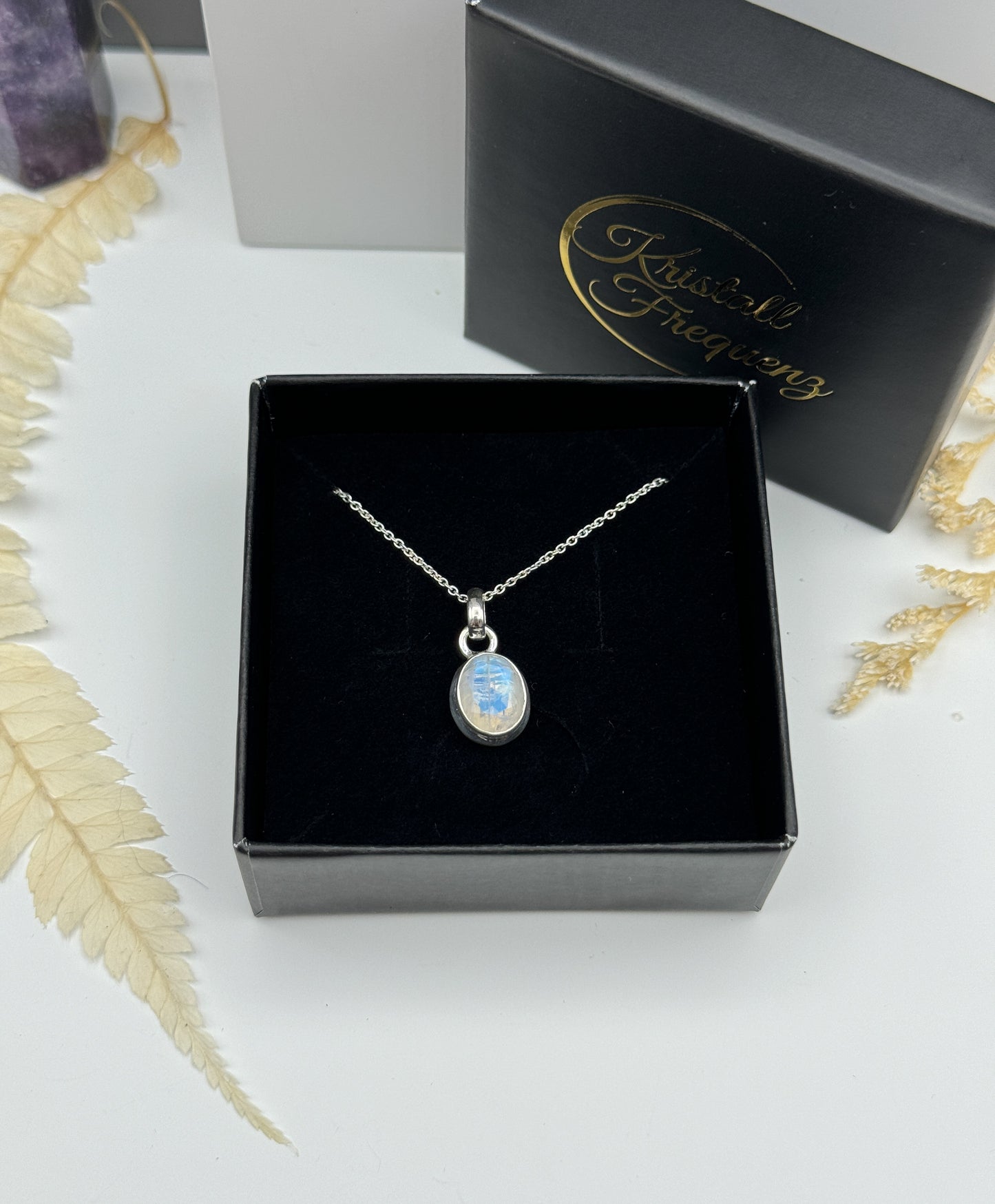 Weißer Labradorit 925 Silber Kette Flash