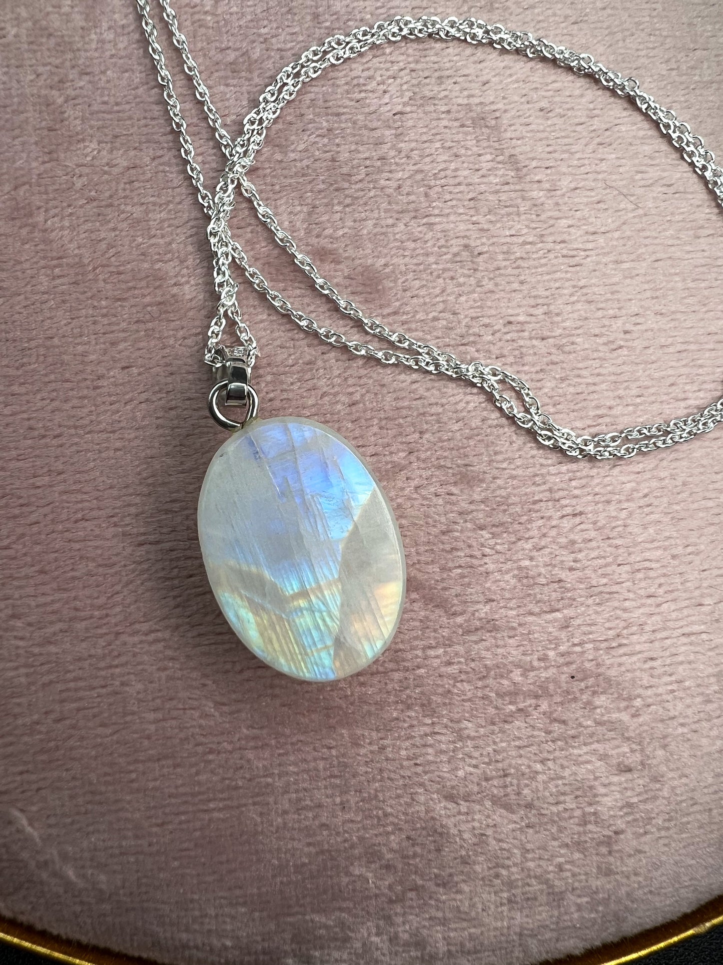 Weiße Labradorit Kette 925 Silber Anhänger Mondstein