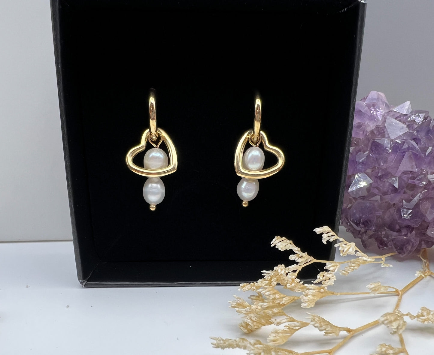Creolen Perlen, Herz, Gold Ohrringe