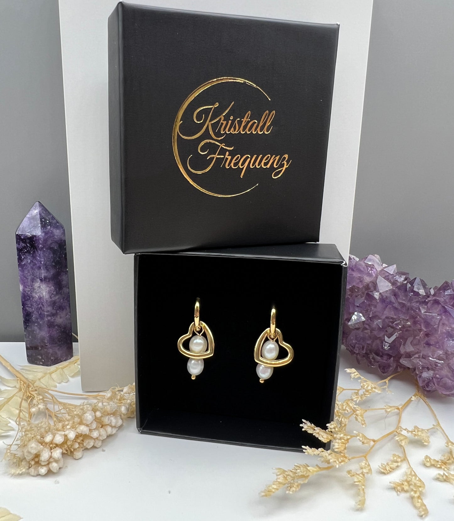 Creolen Perlen, Herz, Gold Ohrringe