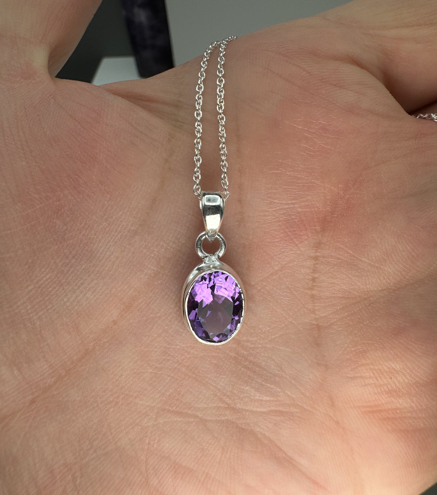 Amethyst 925 Silber Kette, Anhänger