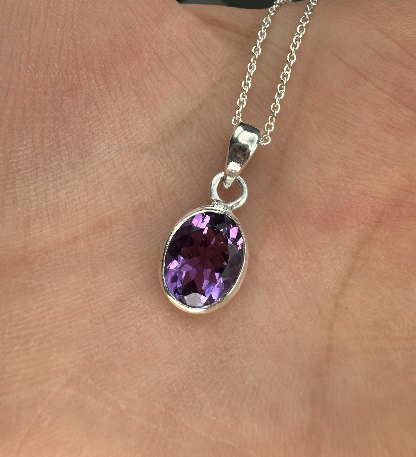 Amethyst 925 Silber Kette, Anhänger
