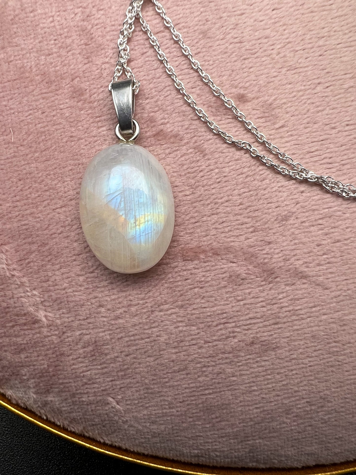 Weiße Labradorit Kette 925 Silber Anhänger Mondstein