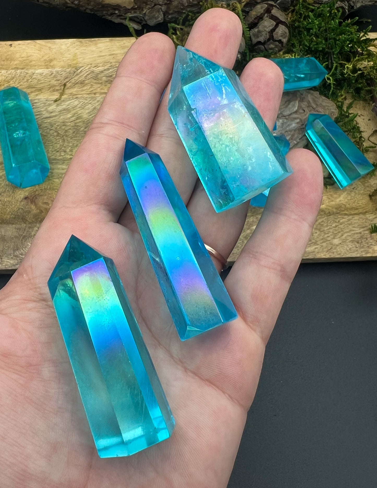 Aqua Aura | Bergkristall mit Echt Gold | Angel Aura Türkis Obelisk, Turm, Spitze