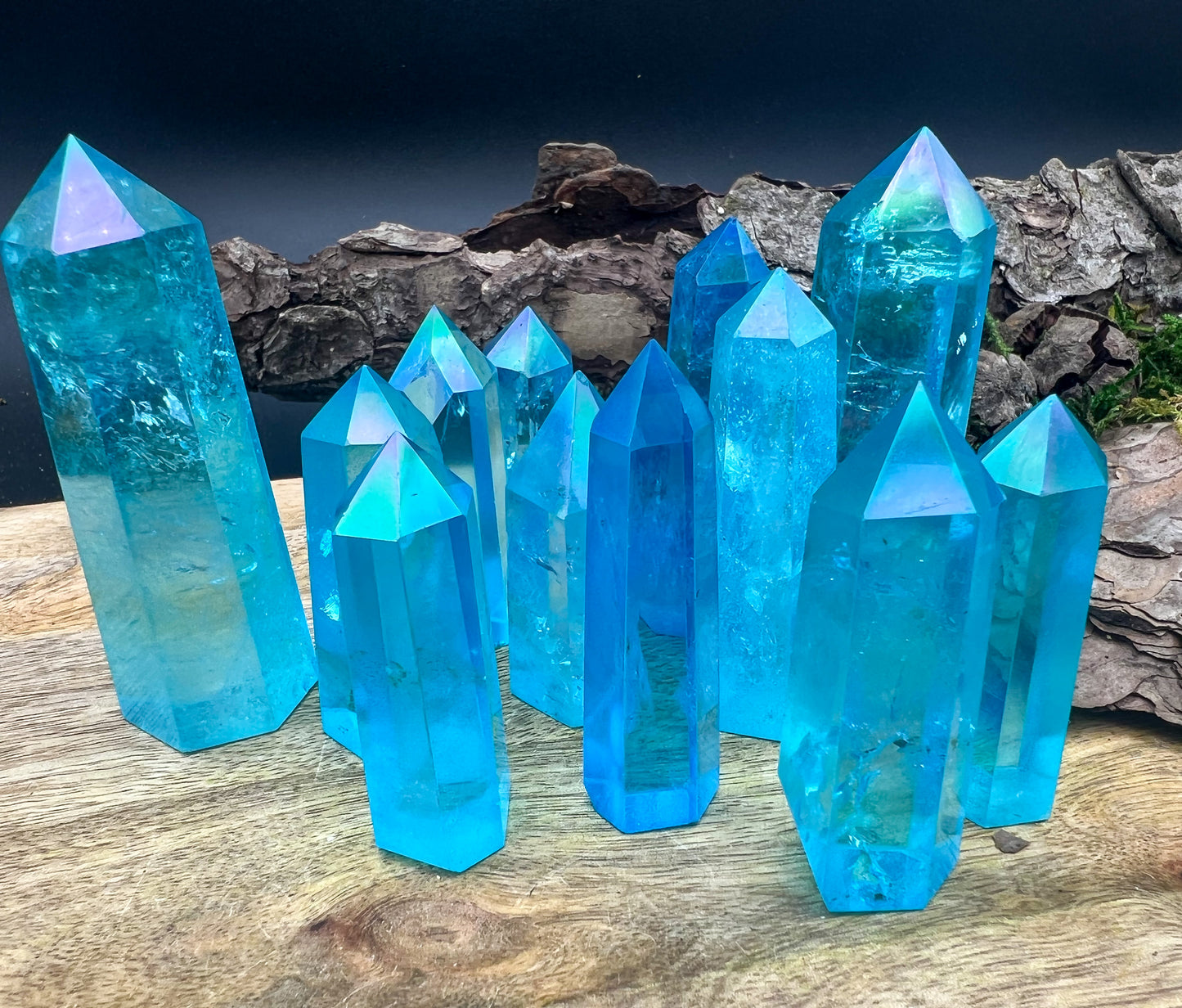 Aqua Aura | Bergkristall mit Echt Gold | Angel Aura Türkis Obelisk, Turm, Spitze