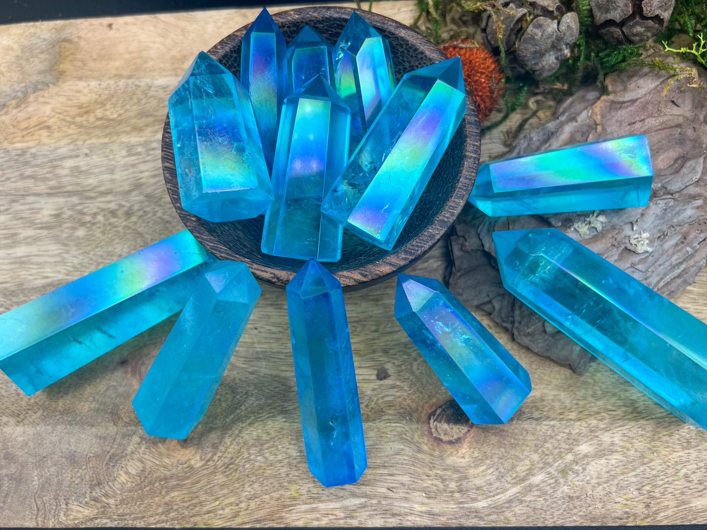 Aqua Aura | Bergkristall mit Echt Gold | Angel Aura Türkis Obelisk, Turm, Spitze