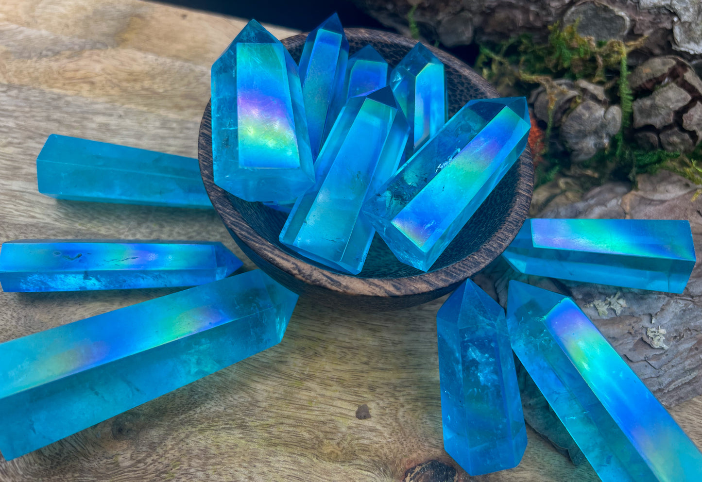 Aqua Aura | Bergkristall mit Echt Gold | Angel Aura Türkis Obelisk, Turm, Spitze