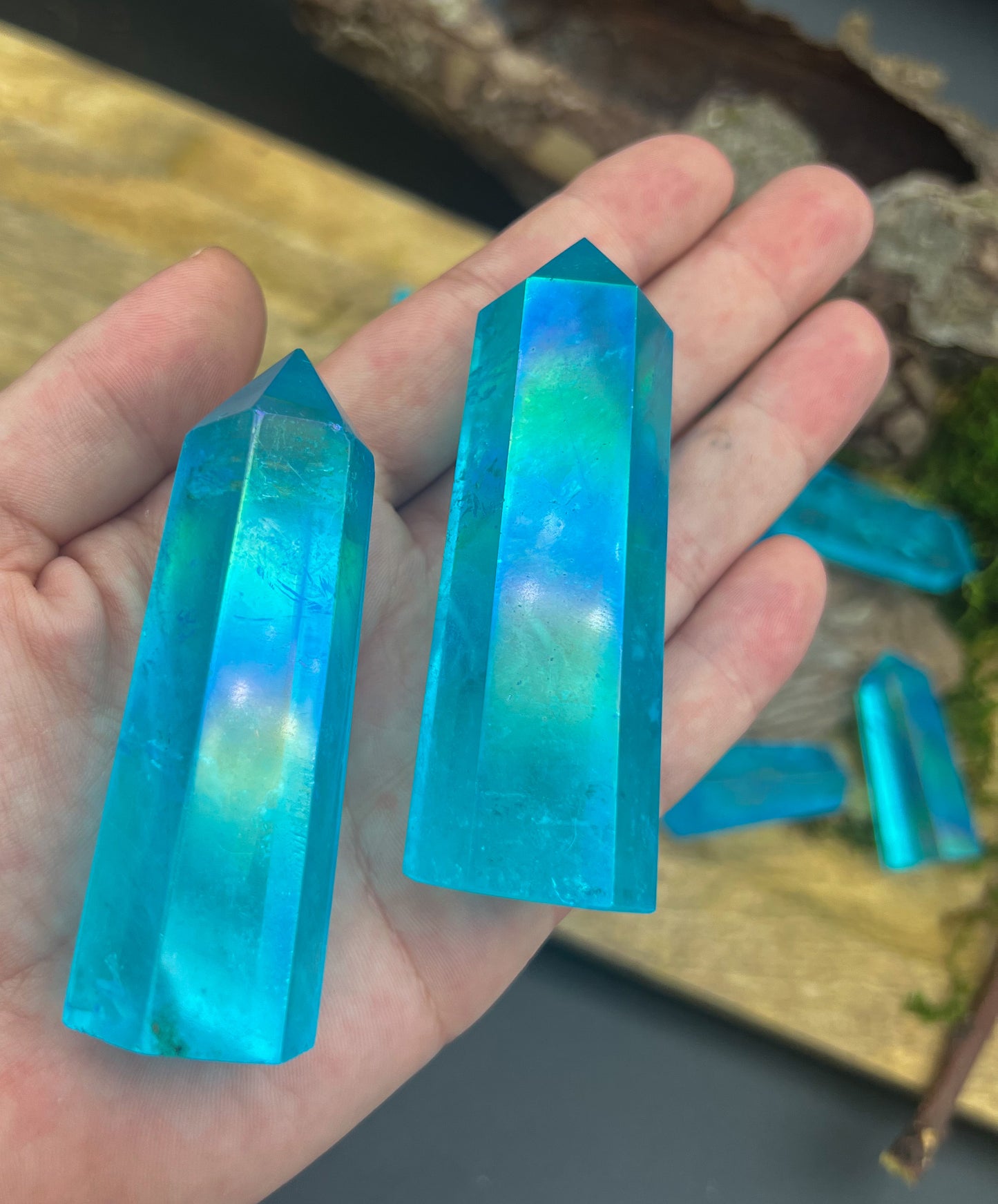 Aqua Aura | Bergkristall mit Echt Gold | Angel Aura Türkis Obelisk, Turm, Spitze