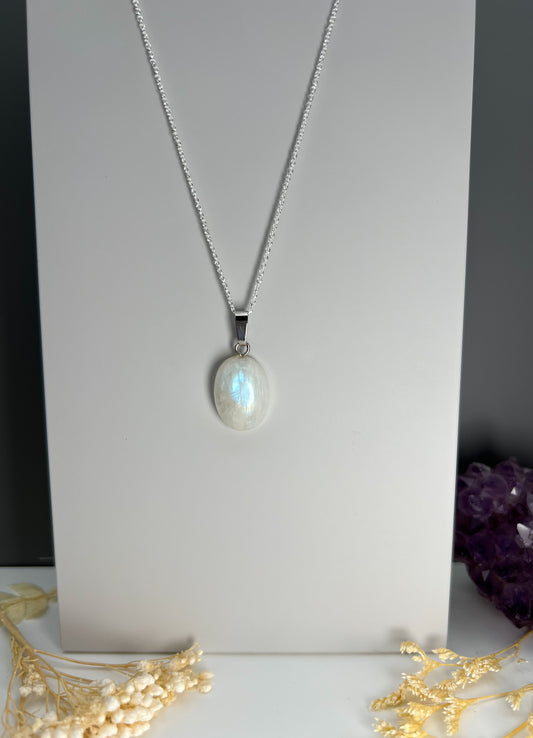 Weiße Labradorit Kette 925 Silber Anhänger Mondstein