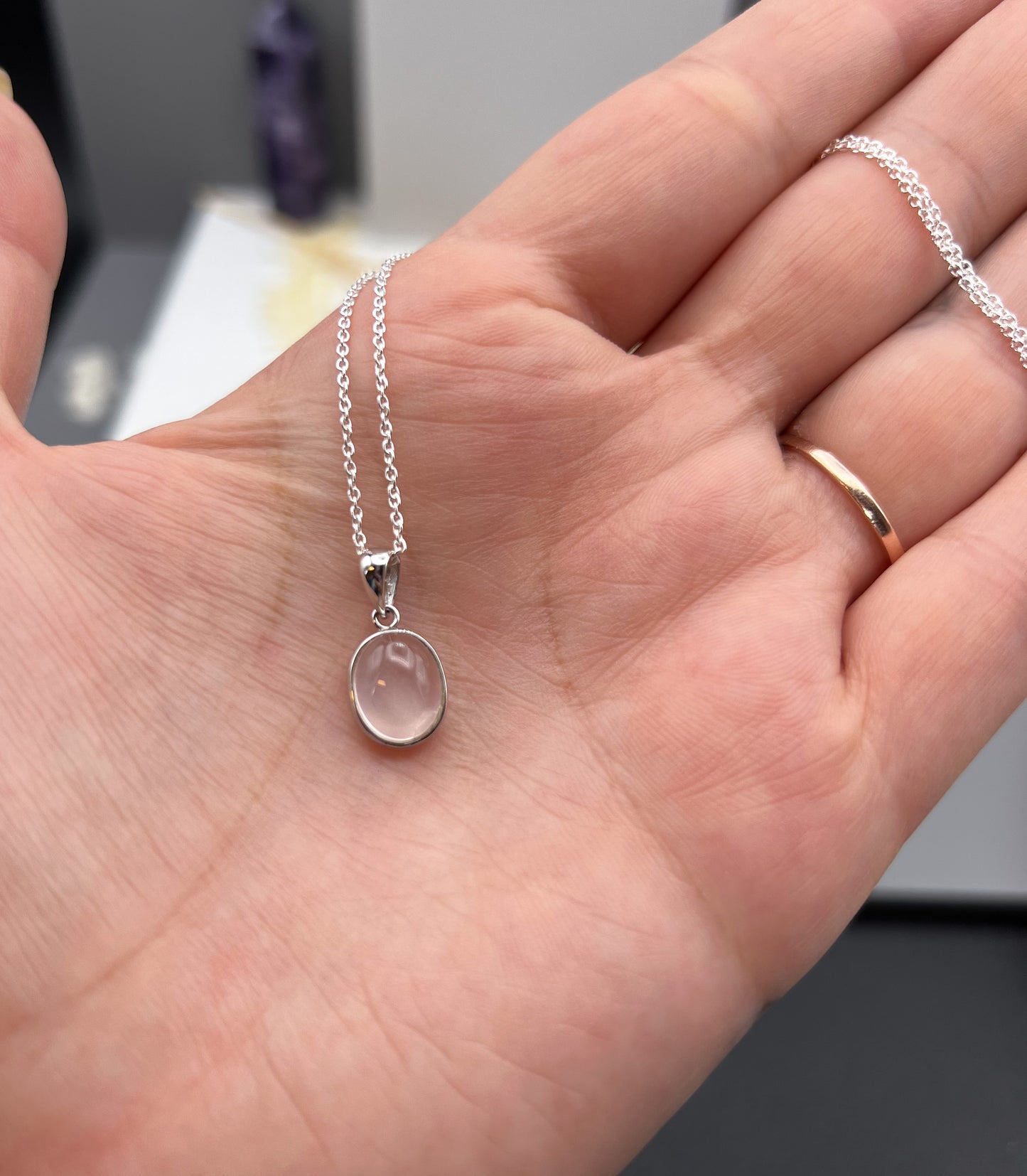 Rosenquarz Kette 925 Silber Anhänger
