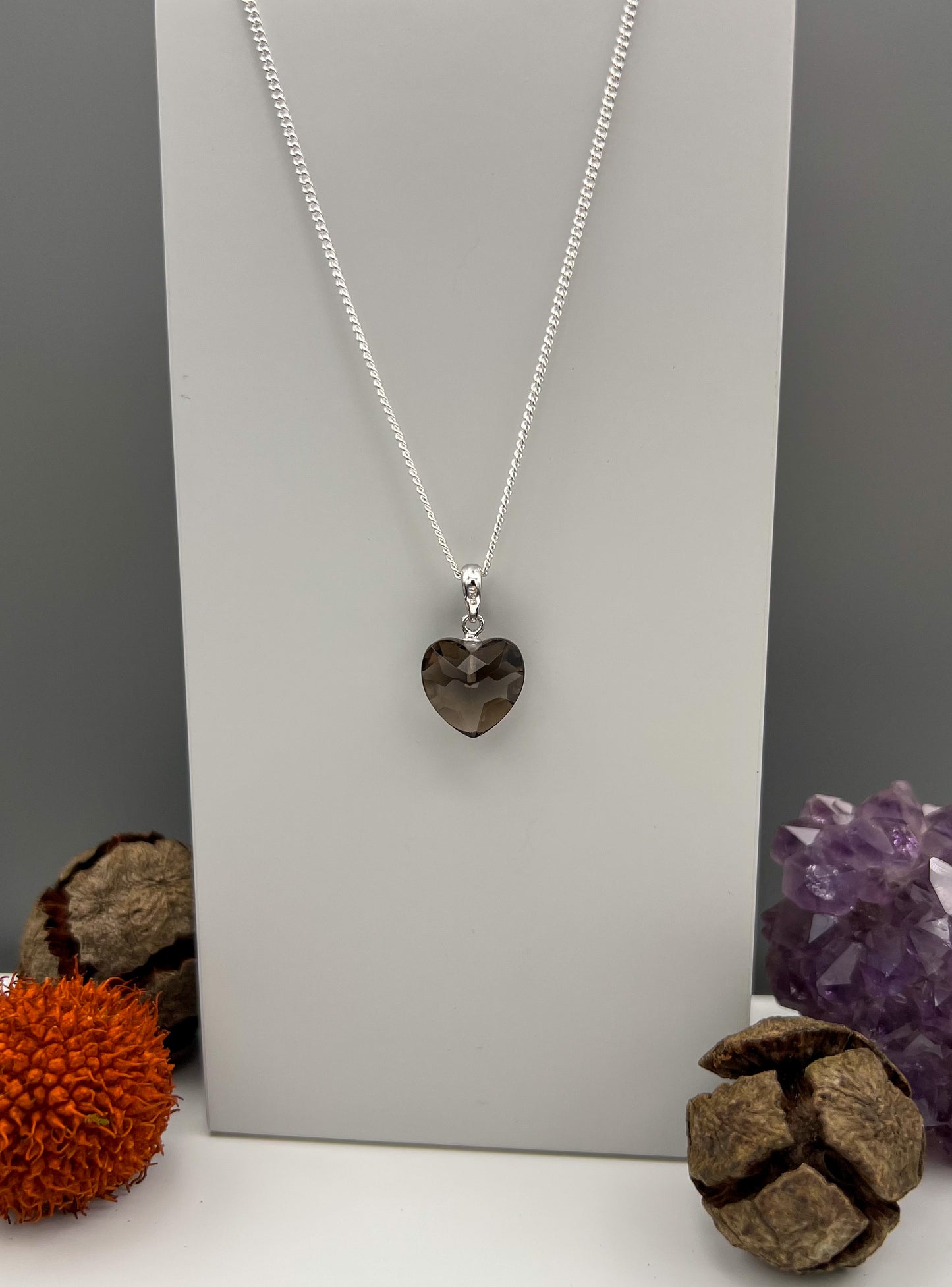 Rauchquarz 925 Silber Kette, Anhänger facettiert