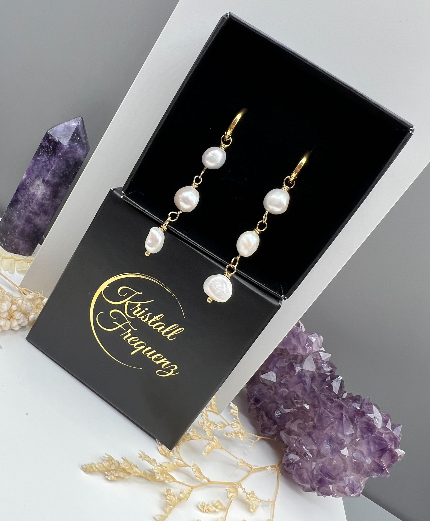 Perlen Creolen, Gold Ohrringe