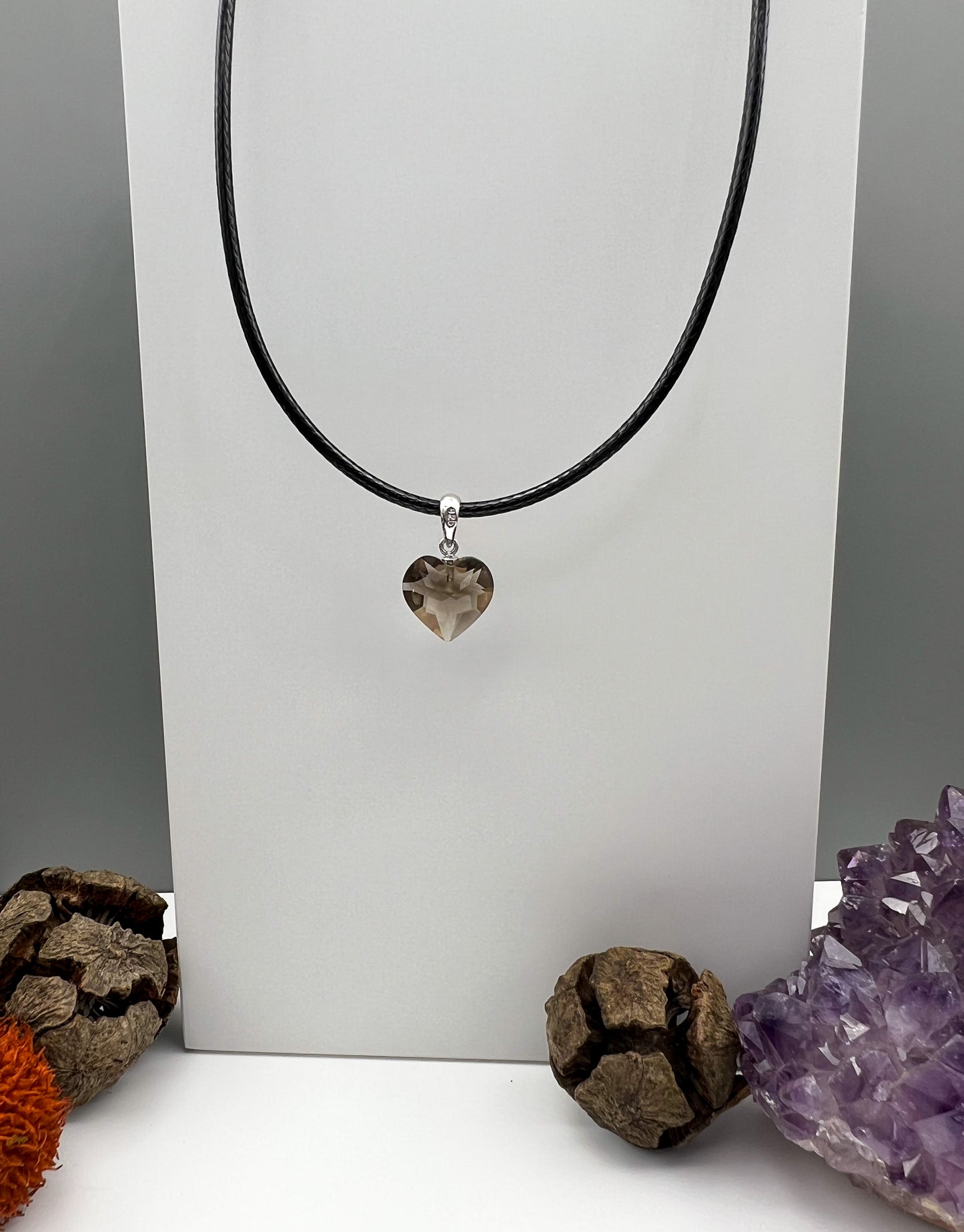 Rauchquarz 925 Silber Kette, Anhänger facettiert
