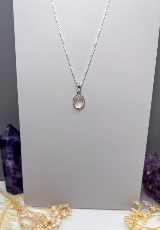 Rosenquarz Kette 925 Silber Anhänger