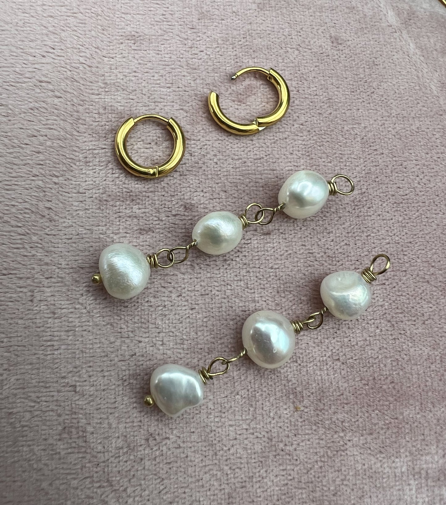 Perlen Creolen, Gold Ohrringe