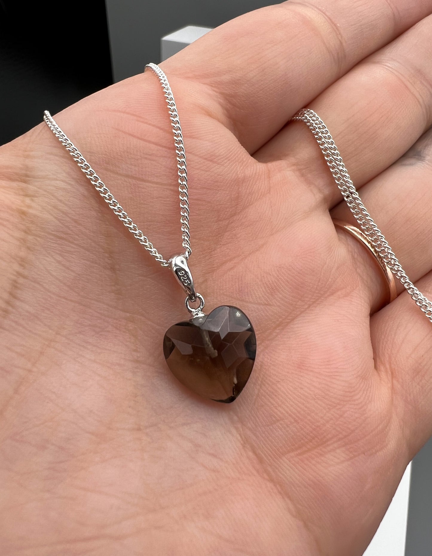 Rauchquarz 925 Silber Kette, Anhänger facettiert