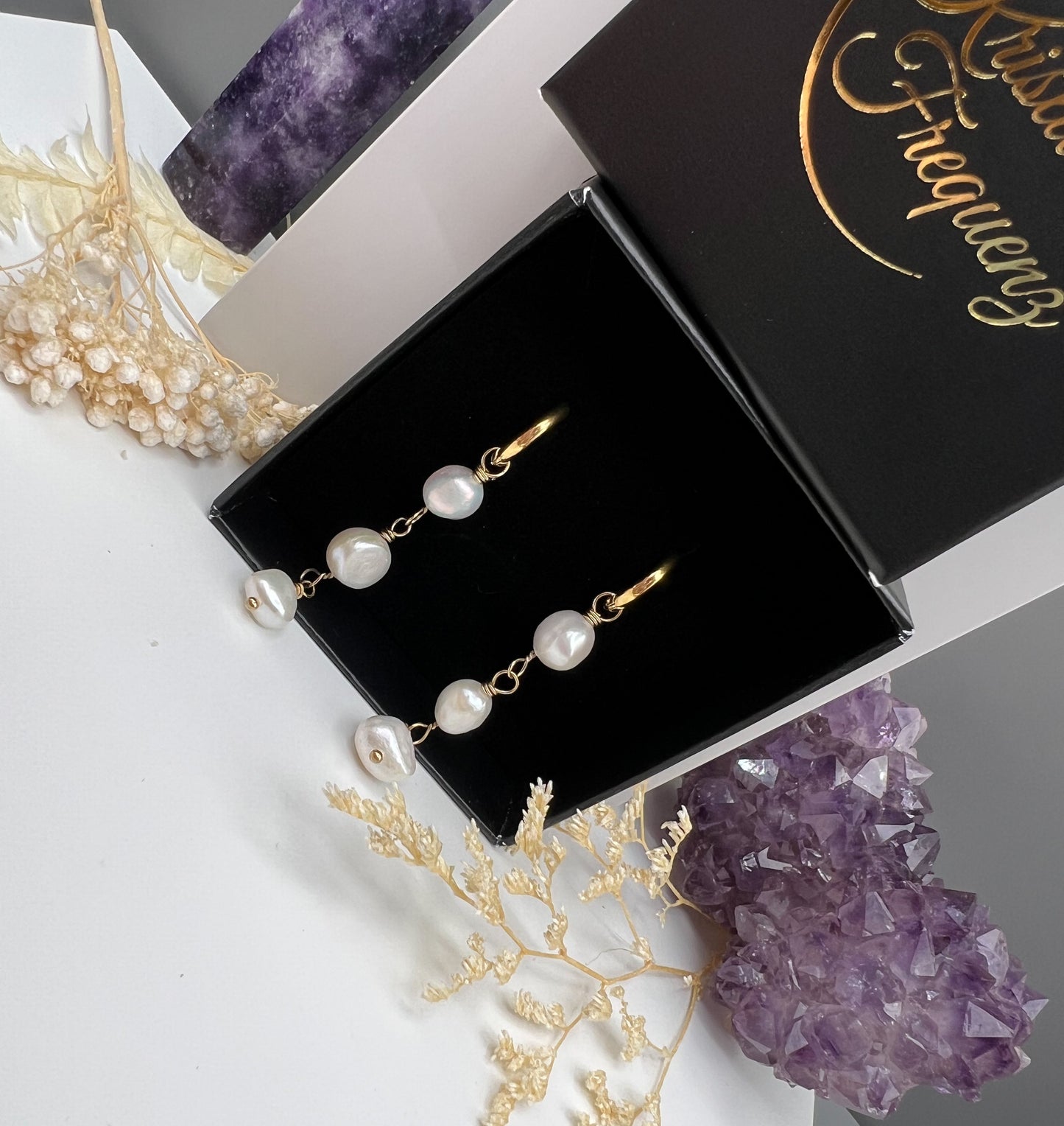 Perlen Creolen, Gold Ohrringe