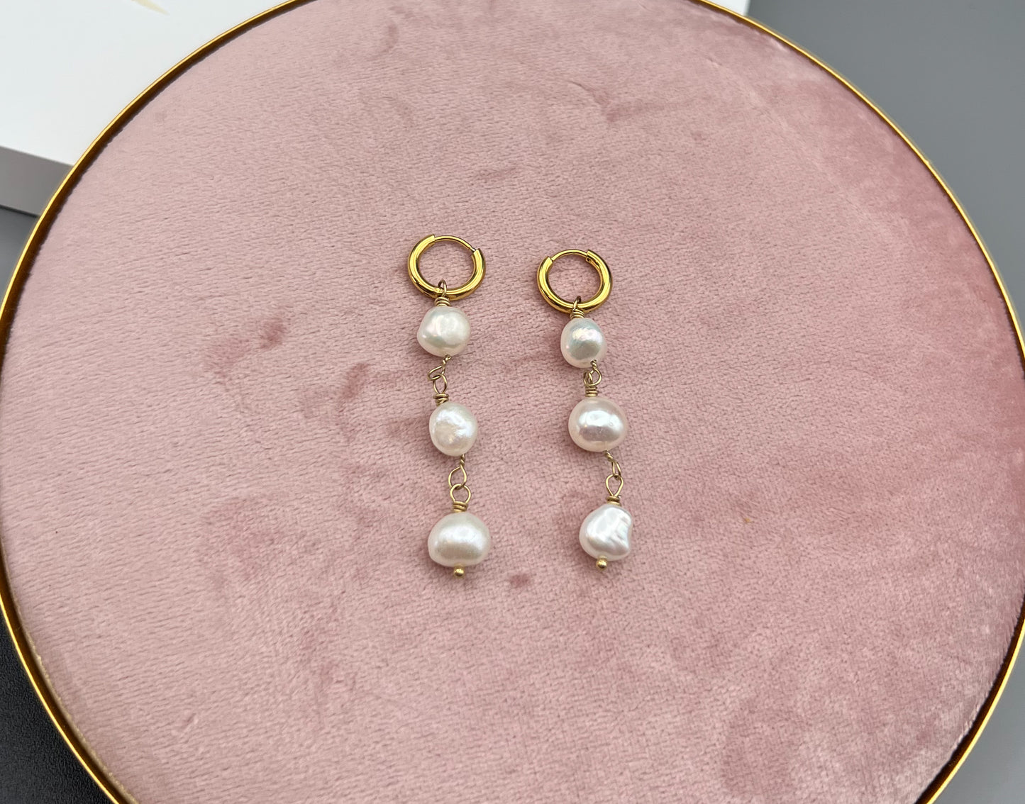 Perlen Creolen, Gold Ohrringe