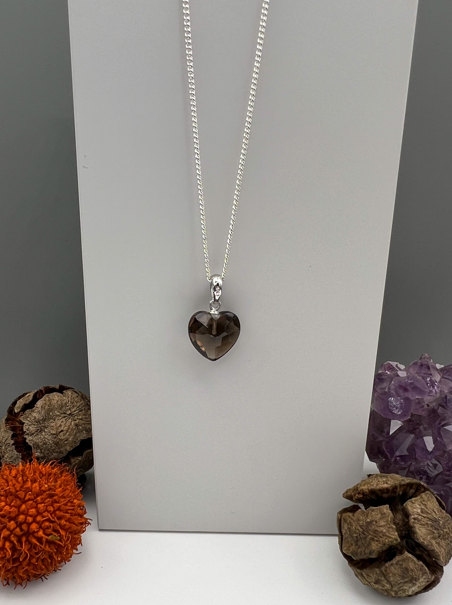 Rauchquarz 925 Silber Kette, Anhänger facettiert