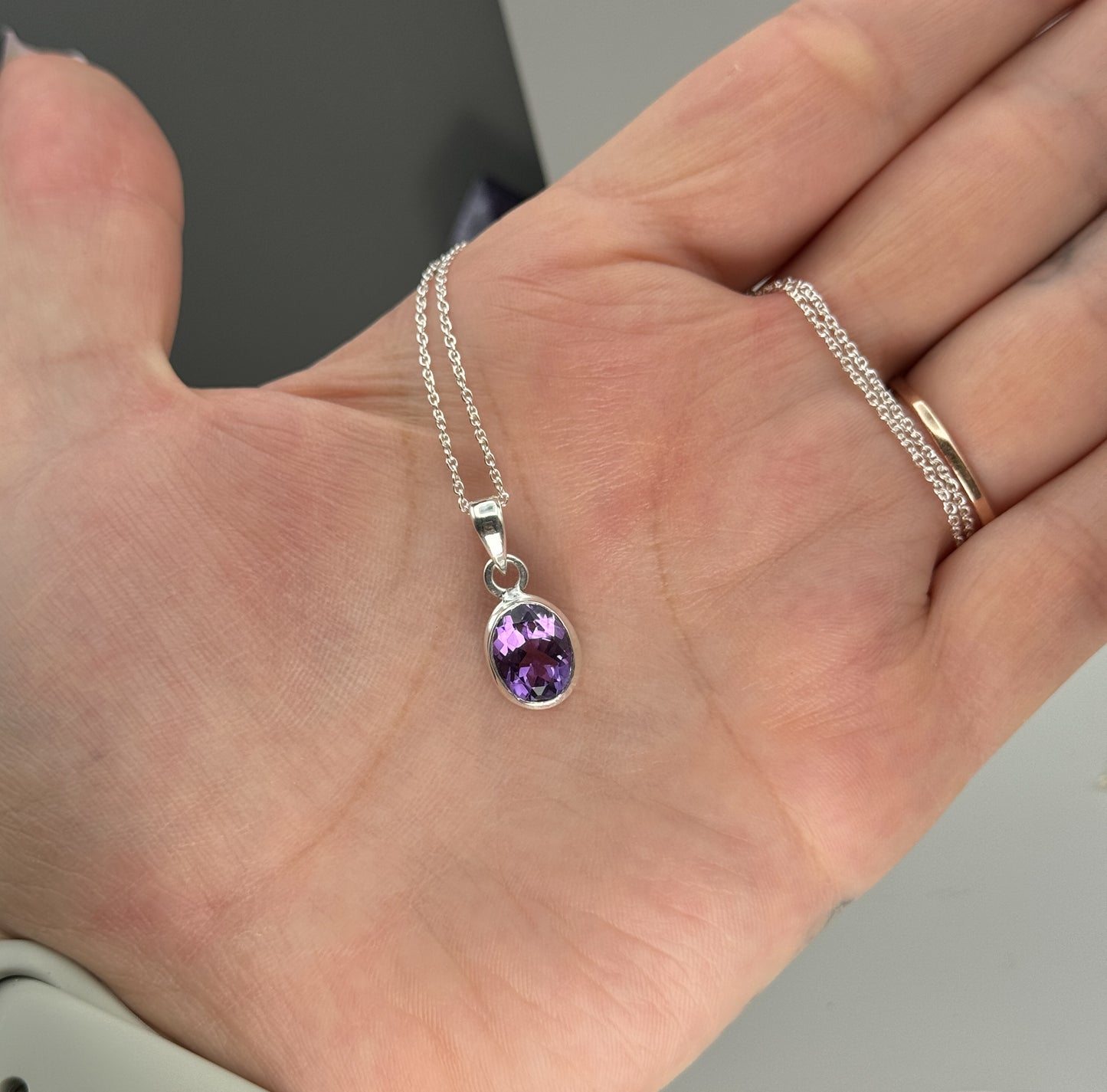 Amethyst 925 Silber Kette, Anhänger