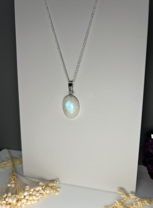 Weiße Labradorit Kette 925 Silber Anhänger Mondstein