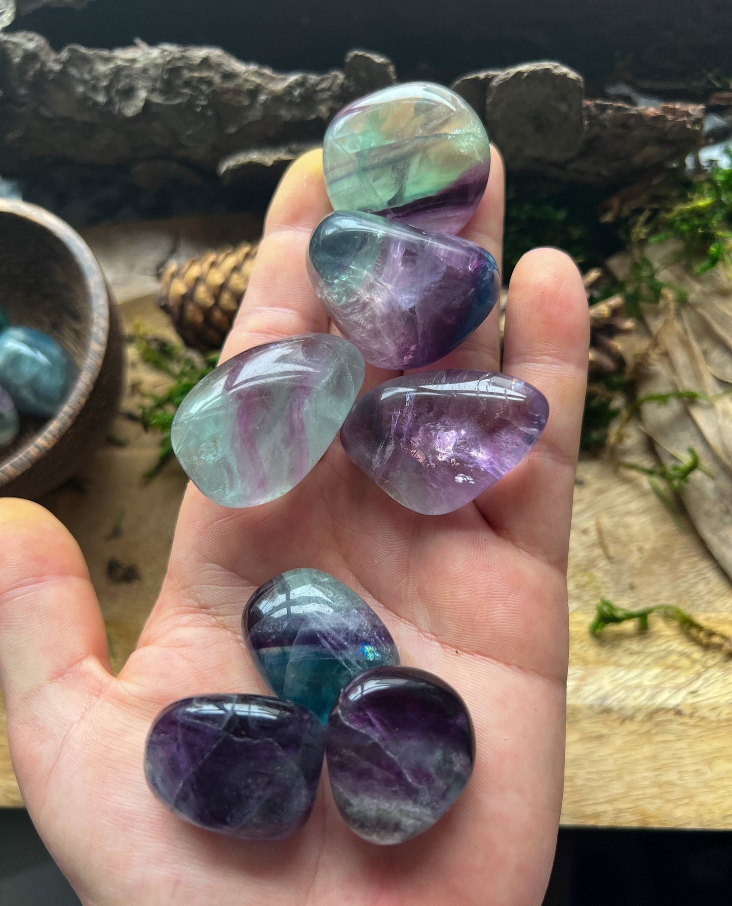 Regenbogen Fluorit | Heilstein Kristall | Trommelstein, Flourit Stein | Edelstein, Mineral | Farbig, bunt | Geschenk, Chakra Rainbow Reiki
