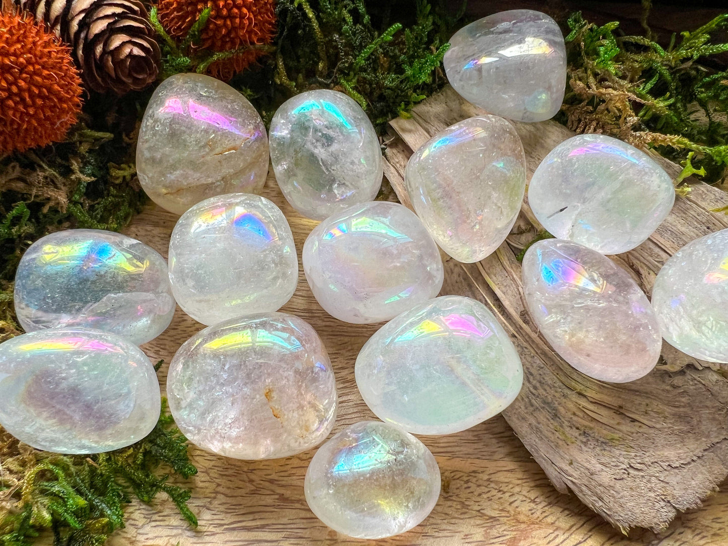 Angel Aura Bergkristall | Clear Quartz | Trommelstein Handschmeichler | Kristall, Edelstein, Heilstein, Mineralien, Naturstein | Rainbow