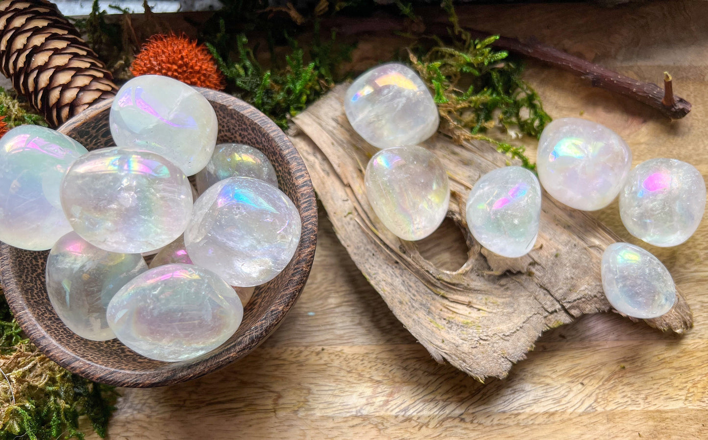 Angel Aura Bergkristall | Clear Quartz | Trommelstein Handschmeichler | Kristall, Edelstein, Heilstein, Mineralien, Naturstein | Rainbow