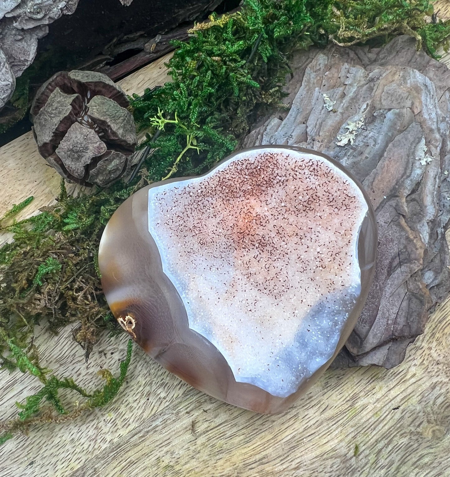 Achat Herz, Handpoliert - Glitzer, kristallisiert | Kristall, Heilstein, Edelstein, Mineralien, Kristallherz | Altar, Deko , Geschenk Spirit