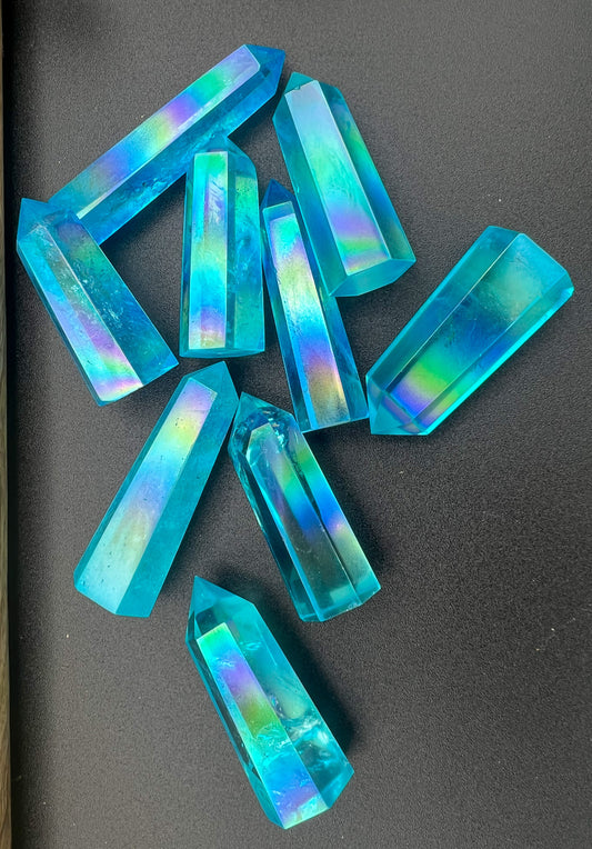 Aqua Aura | Bergkristall mit Echt Gold | Angel Aura Türkis Obelisk, Turm, Spitze